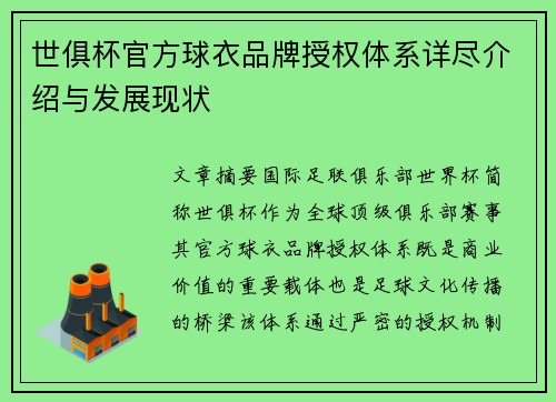 世俱杯官方球衣品牌授权体系详尽介绍与发展现状